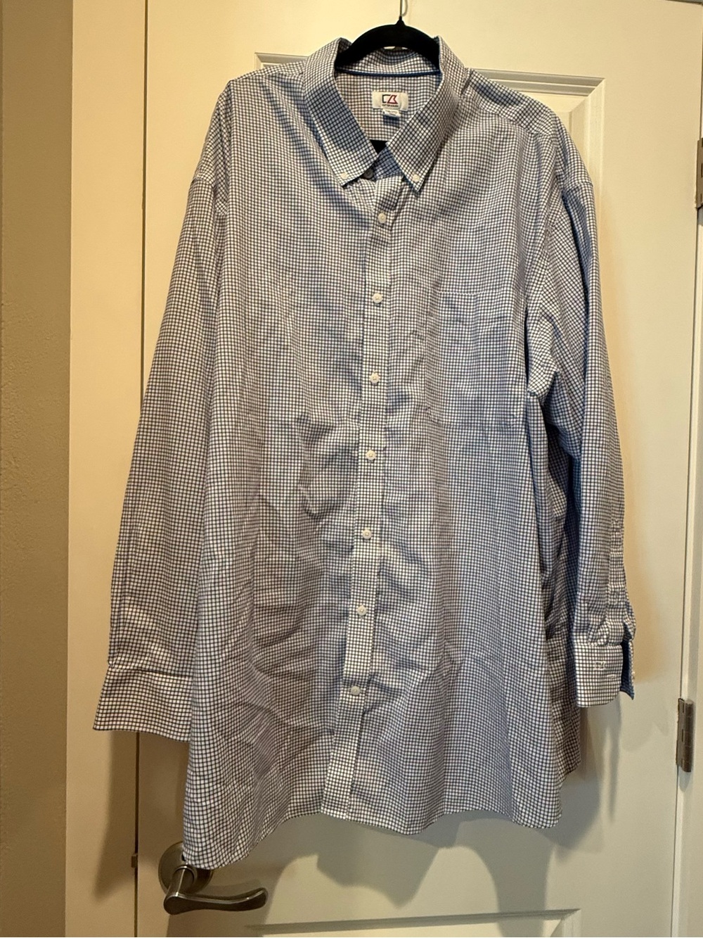Cutter & Buck Shirt Men's 4XB Long Sleeve Blue White Check Button Up Cotton